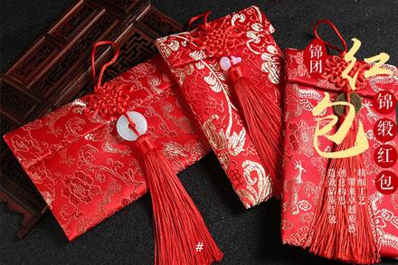中国风烫金印花布艺红包中国结流苏布红包婚礼用品喜庆封福袋